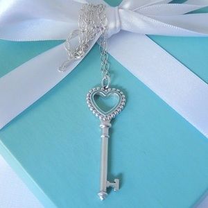 Tiffany Co Silver Large Blue Enamel Heart Bead Key